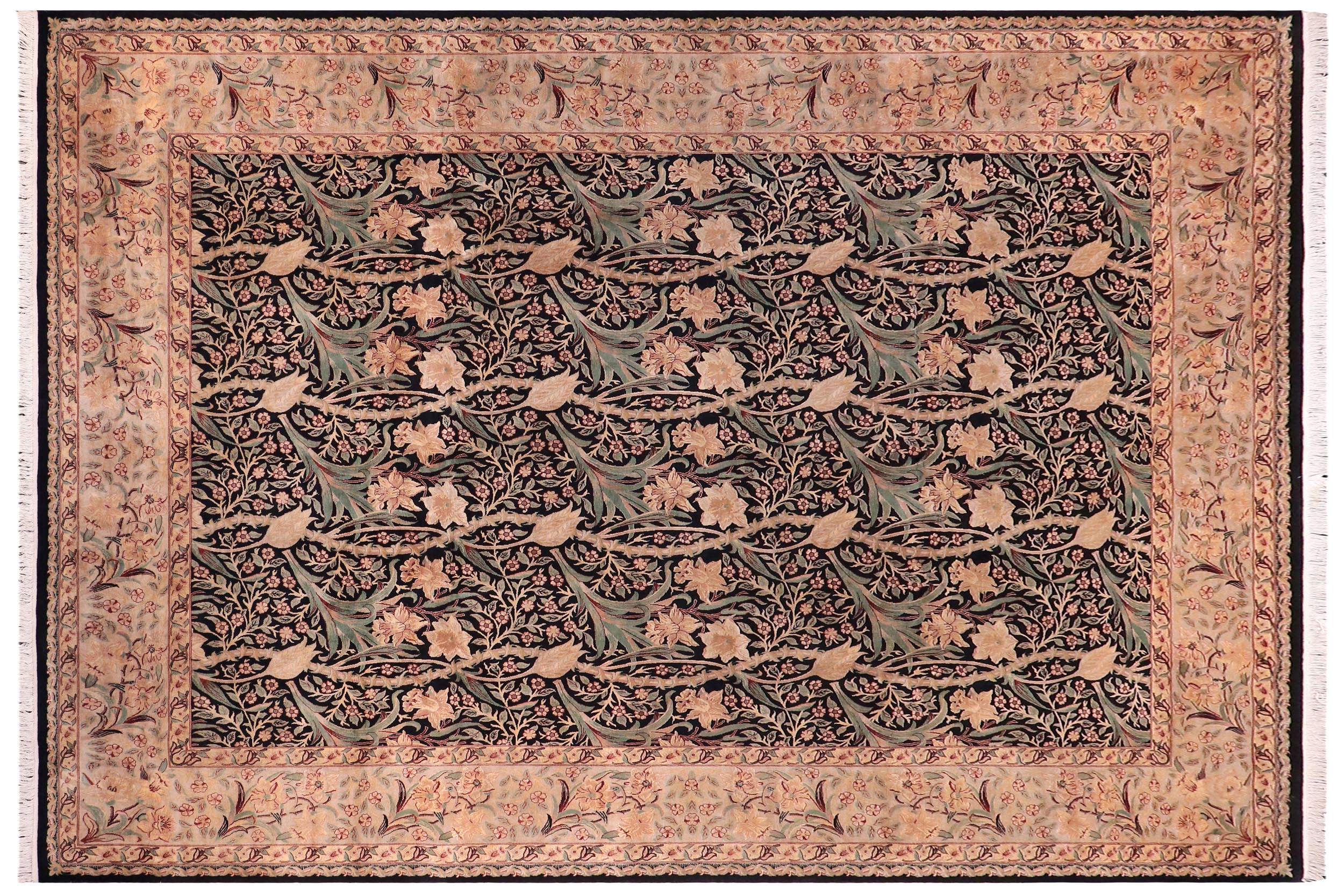 handmade Transitional Dafodils Black Tan Hand Knotted RECTANGLE 100% WOOL area rug 9x12