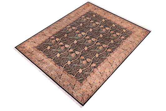 handmade Transitional Dafodils Black Tan Hand Knotted RECTANGLE 100% WOOL area rug 9x12