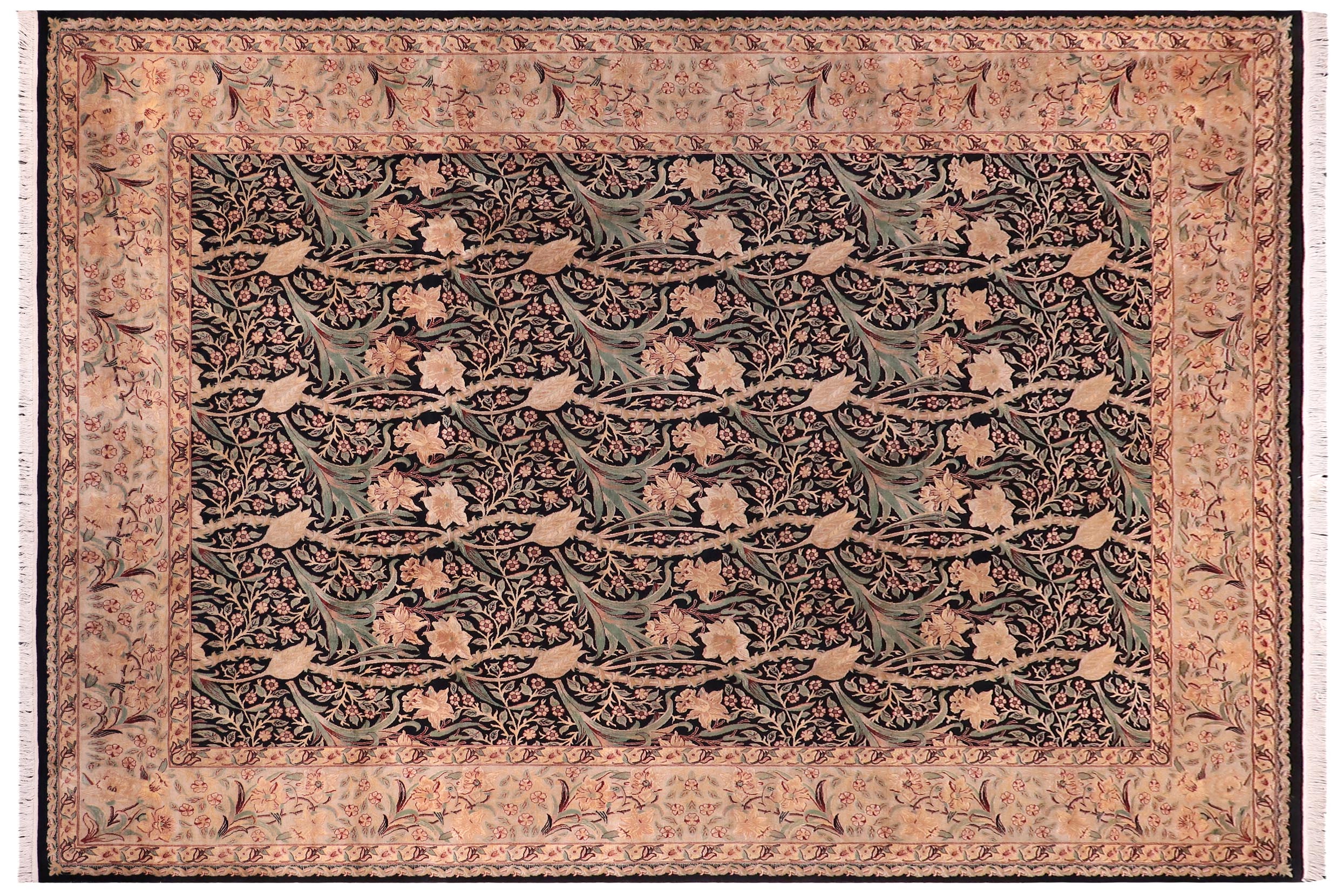 handmade Transitional Dafodils Black Tan Hand Knotted RECTANGLE 100% WOOL area rug 9x12