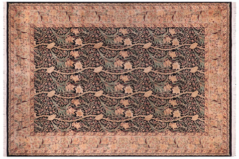 handmade Transitional Dafodils Black Tan Hand Knotted RECTANGLE 100% WOOL area rug 9x12