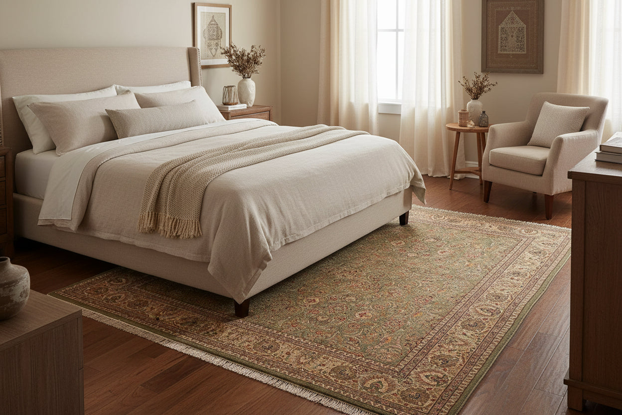 handmade Traditional Regular Lt. Green Ivory Hand Knotted RECTANGLE 100% WOOL area rug 9x12
