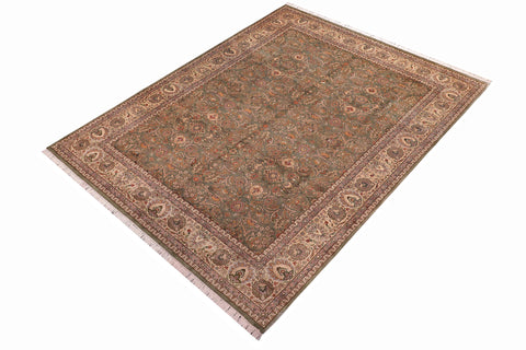 handmade Traditional Regular Lt. Green Ivory Hand Knotted RECTANGLE 100% WOOL area rug 9x12