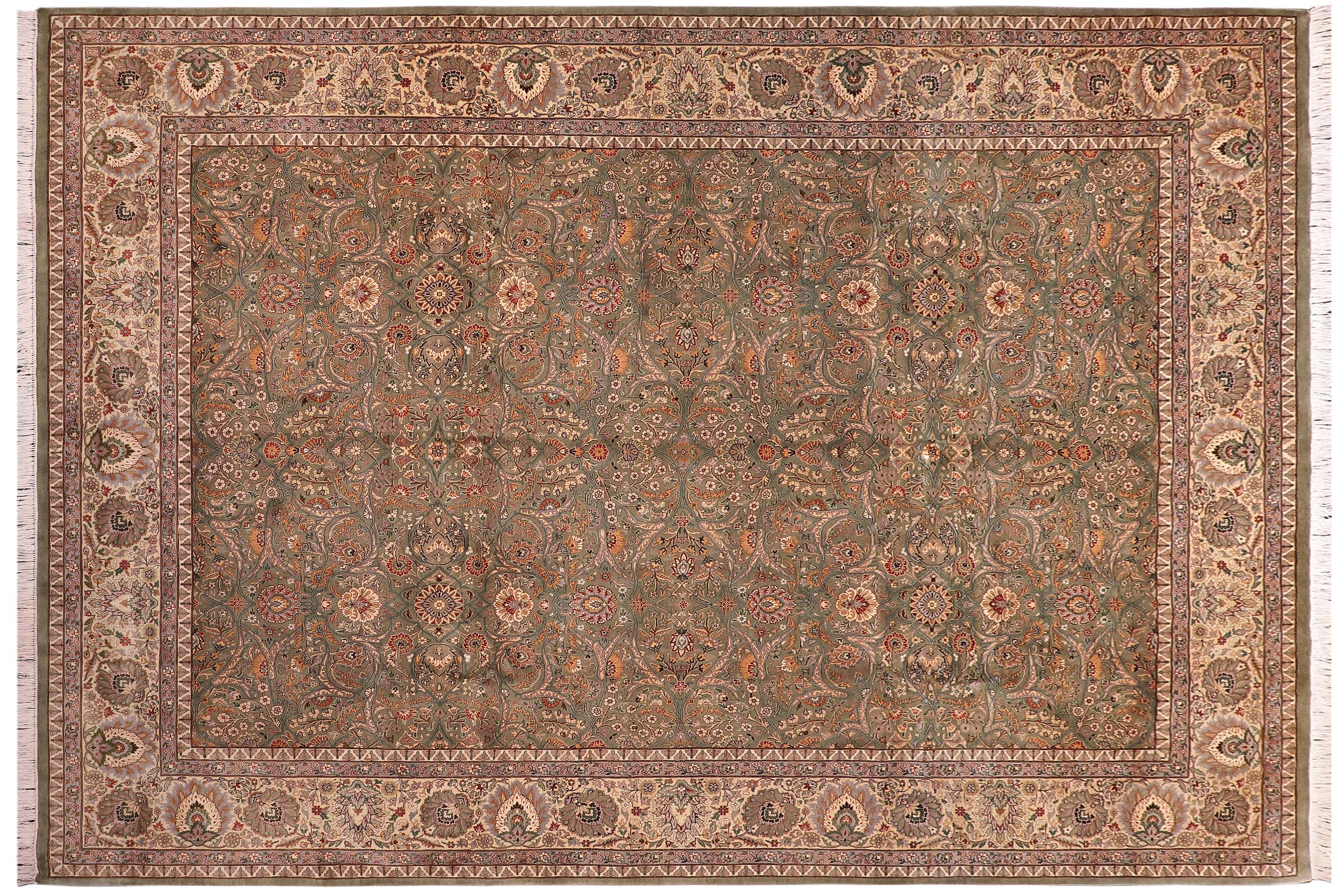handmade Traditional Regular Lt. Green Ivory Hand Knotted RECTANGLE 100% WOOL area rug 9x12