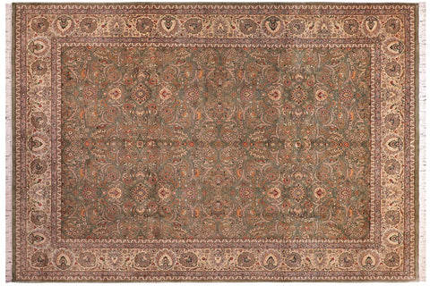handmade Traditional Regular Lt. Green Ivory Hand Knotted RECTANGLE 100% WOOL area rug 9x12