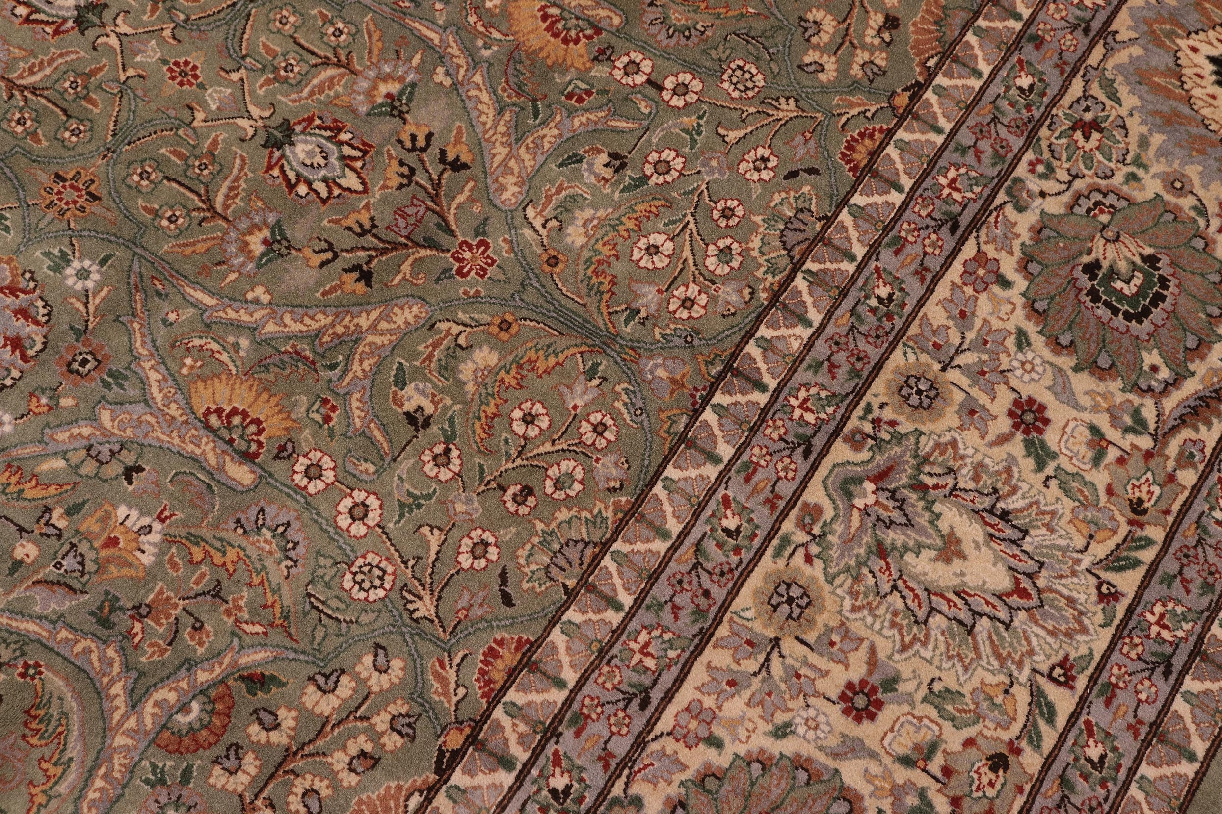 handmade Traditional Regular Lt. Green Ivory Hand Knotted RECTANGLE 100% WOOL area rug 9x12