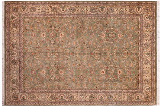 handmade Traditional Regular Lt. Green Ivory Hand Knotted RECTANGLE 100% WOOL area rug 9x12