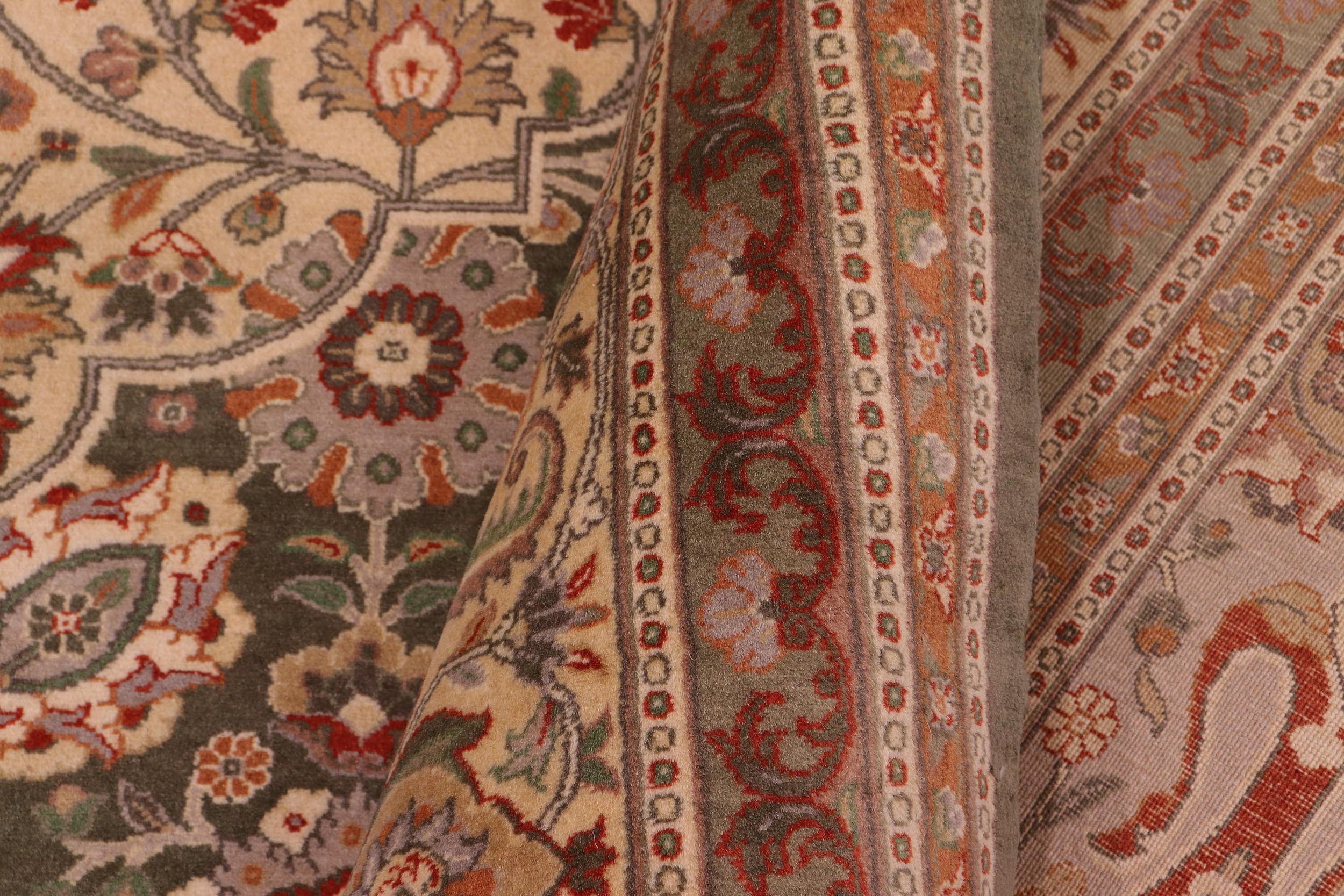 handmade Traditional Tabriz Green Lt. Tan Hand Knotted RECTANGLE 100% WOOL area rug 9x12