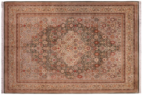handmade Traditional Tabriz Green Lt. Tan Hand Knotted RECTANGLE 100% WOOL area rug 9x12