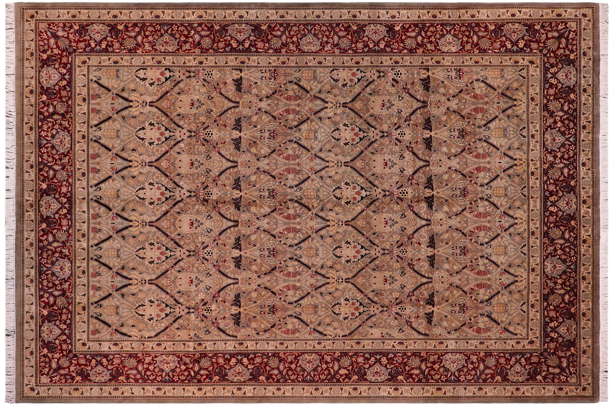 handmade Transitional Mujahid Green Red Hand Knotted RECTANGLE 100% WOOL area rug 9x12