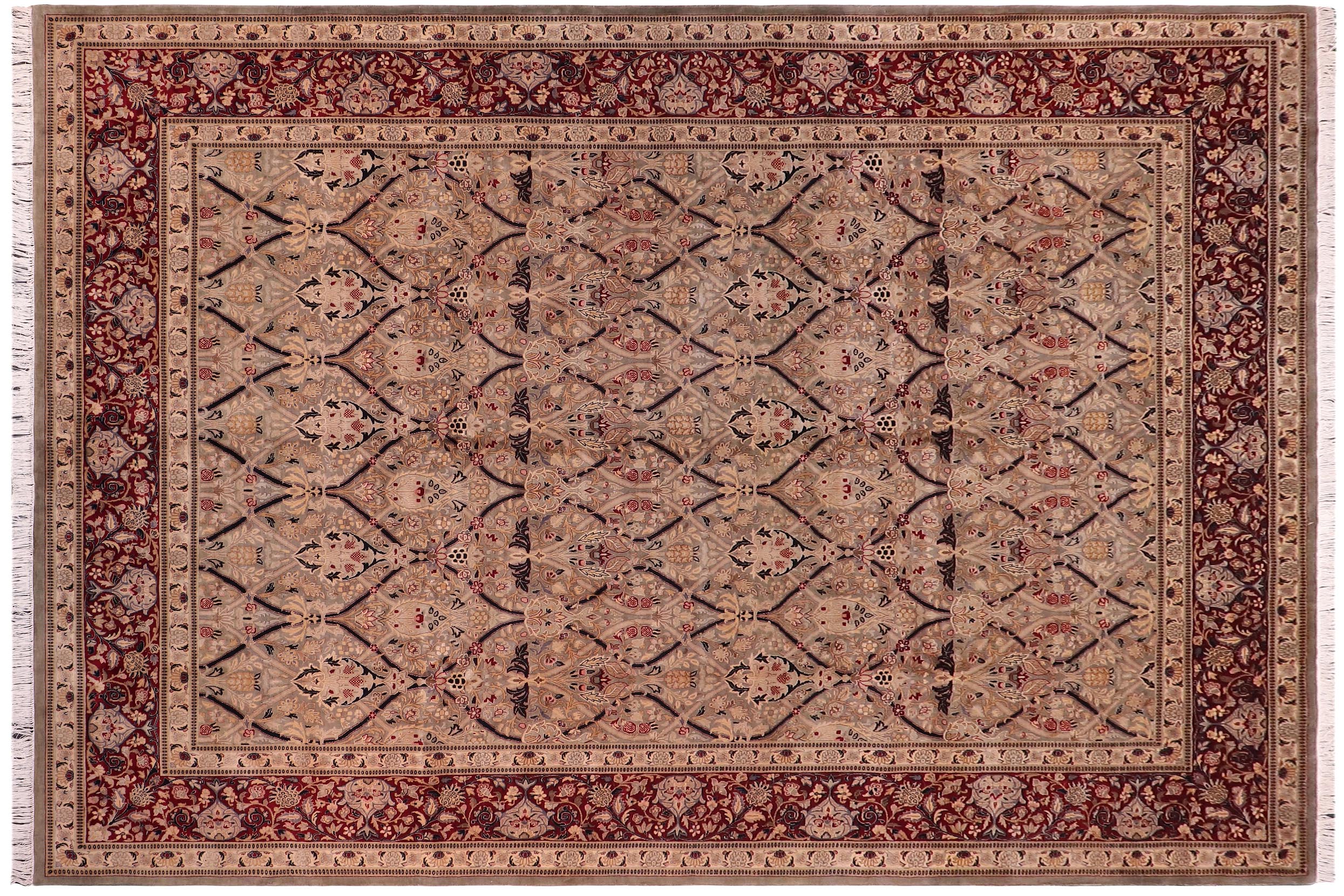 handmade Transitional Mujahid Green Red Hand Knotted RECTANGLE 100% WOOL area rug 9x12