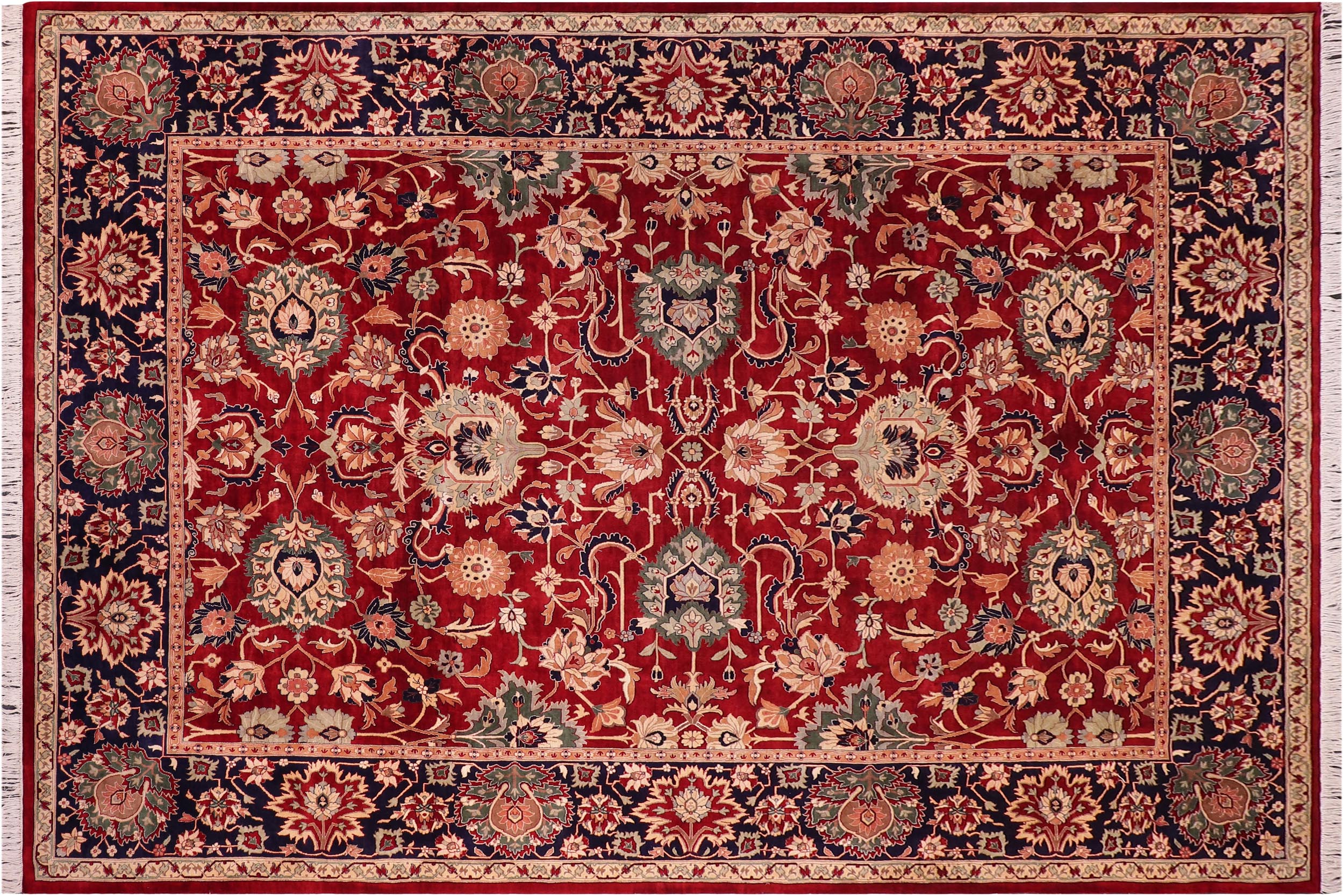 handmade Traditional Lahore Red Blue Hand Knotted RECTANGLE 100% WOOL area rug 9x12