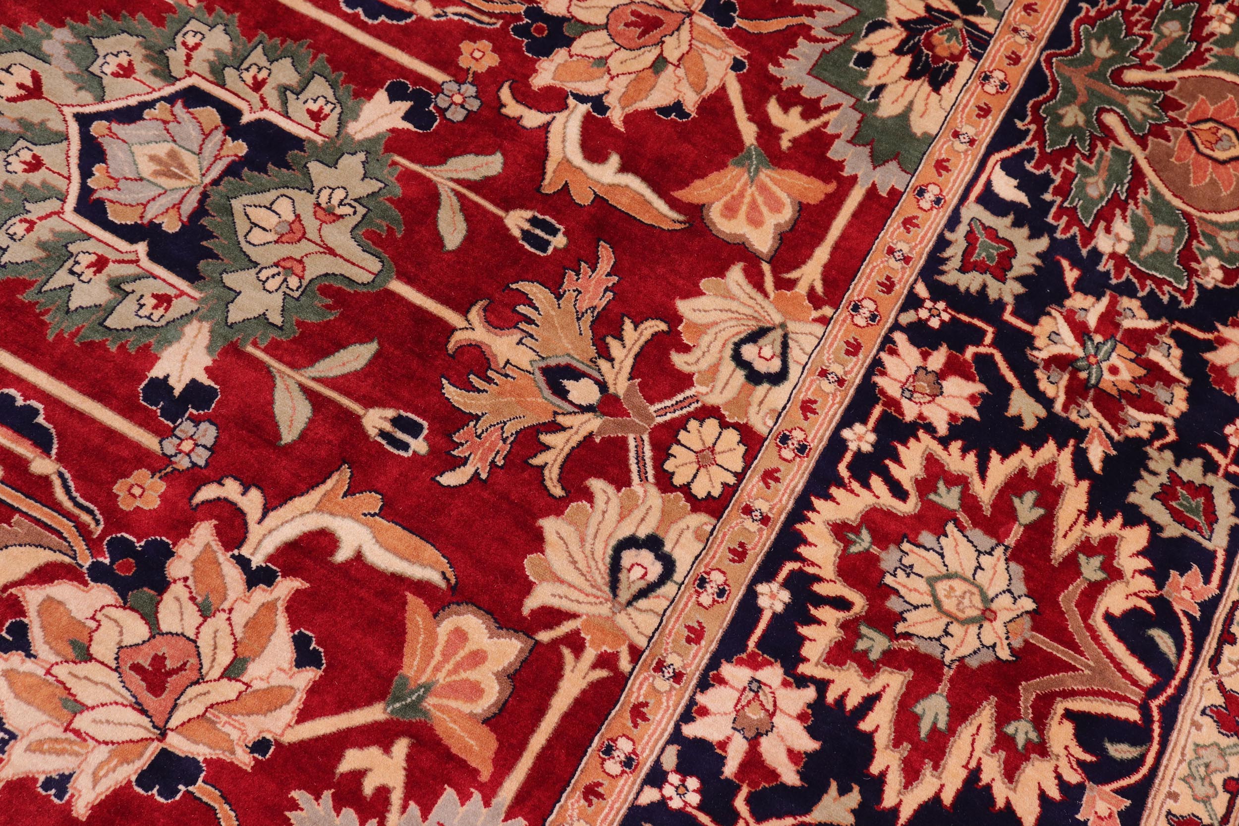 handmade Traditional Lahore Red Blue Hand Knotted RECTANGLE 100% WOOL area rug 9x12