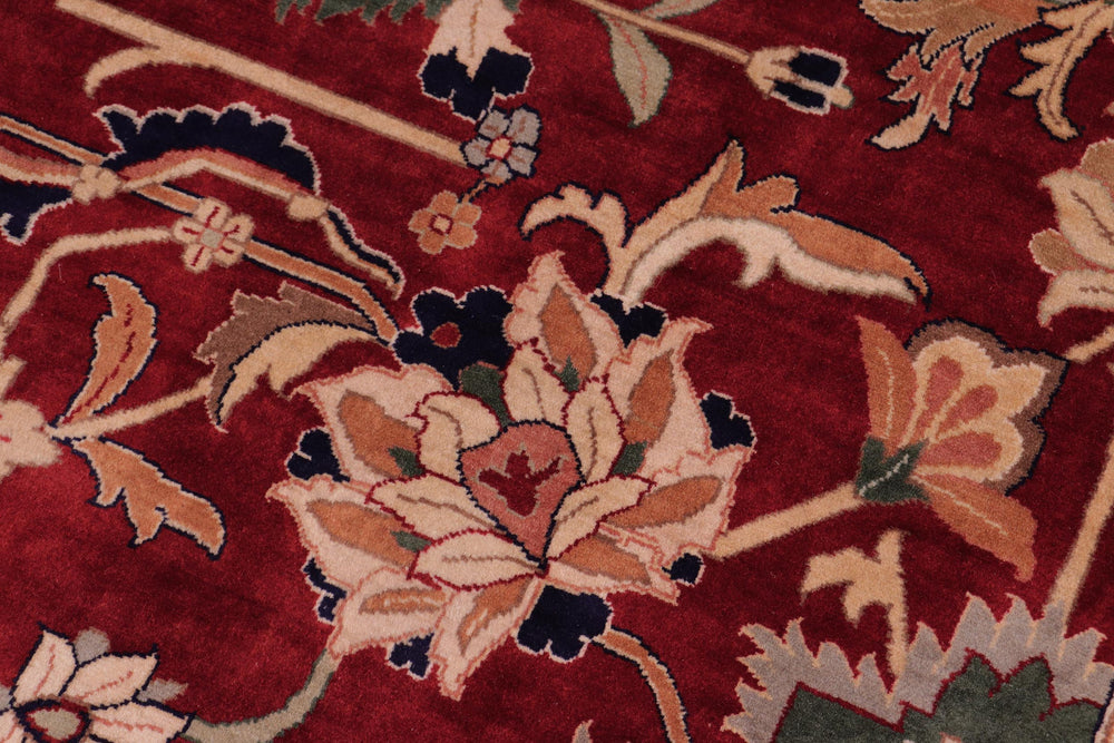 handmade Traditional Lahore Red Blue Hand Knotted RECTANGLE 100% WOOL area rug 9x12