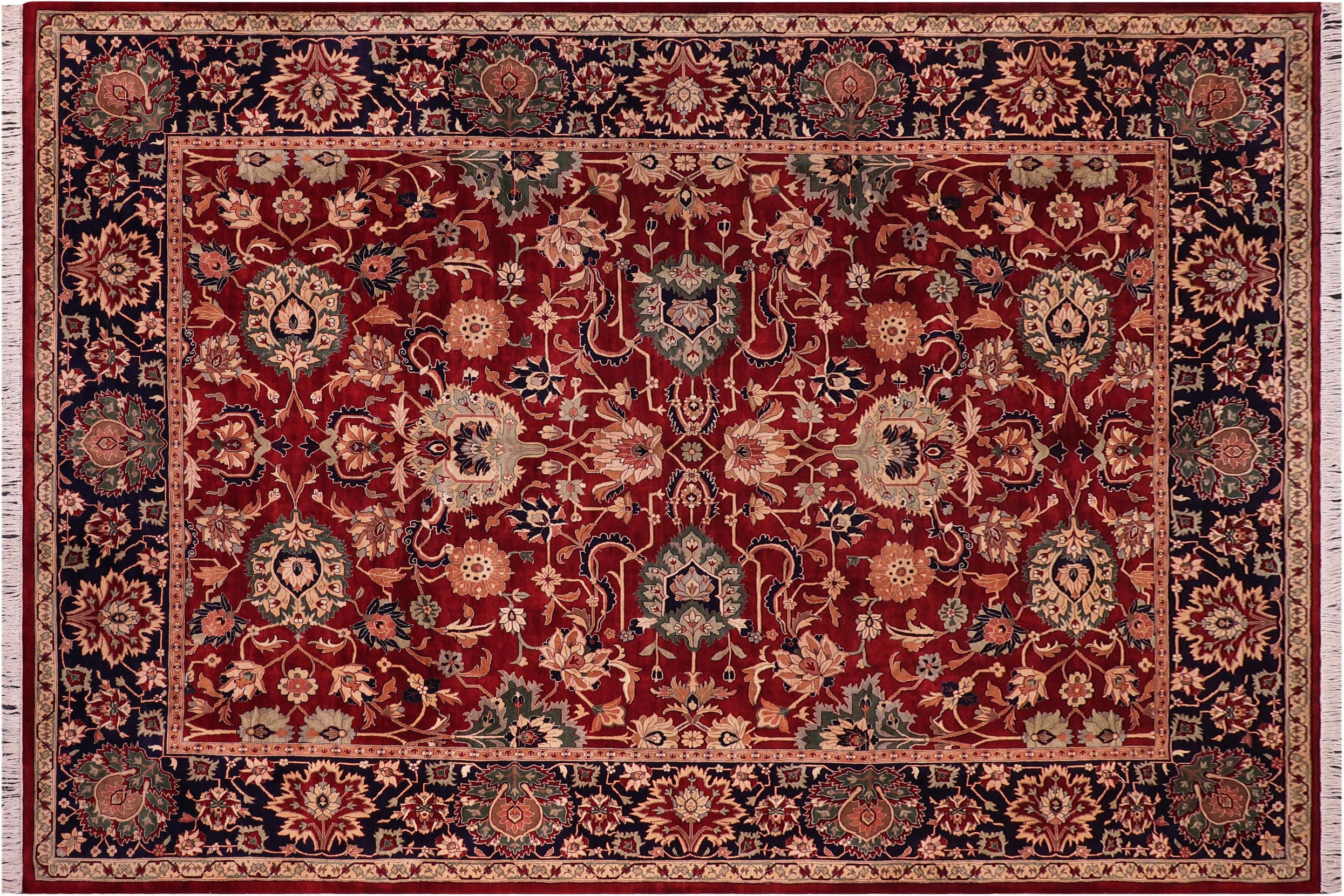 handmade Traditional Lahore Red Blue Hand Knotted RECTANGLE 100% WOOL area rug 9x12