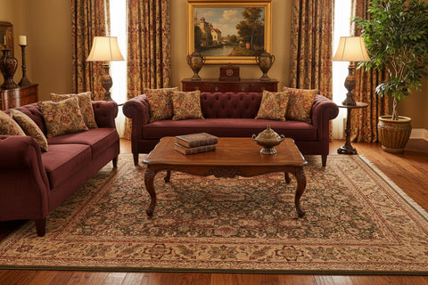handmade Traditional Mehal Green Tan Hand Knotted RECTANGLE 100% WOOL area rug 9x12