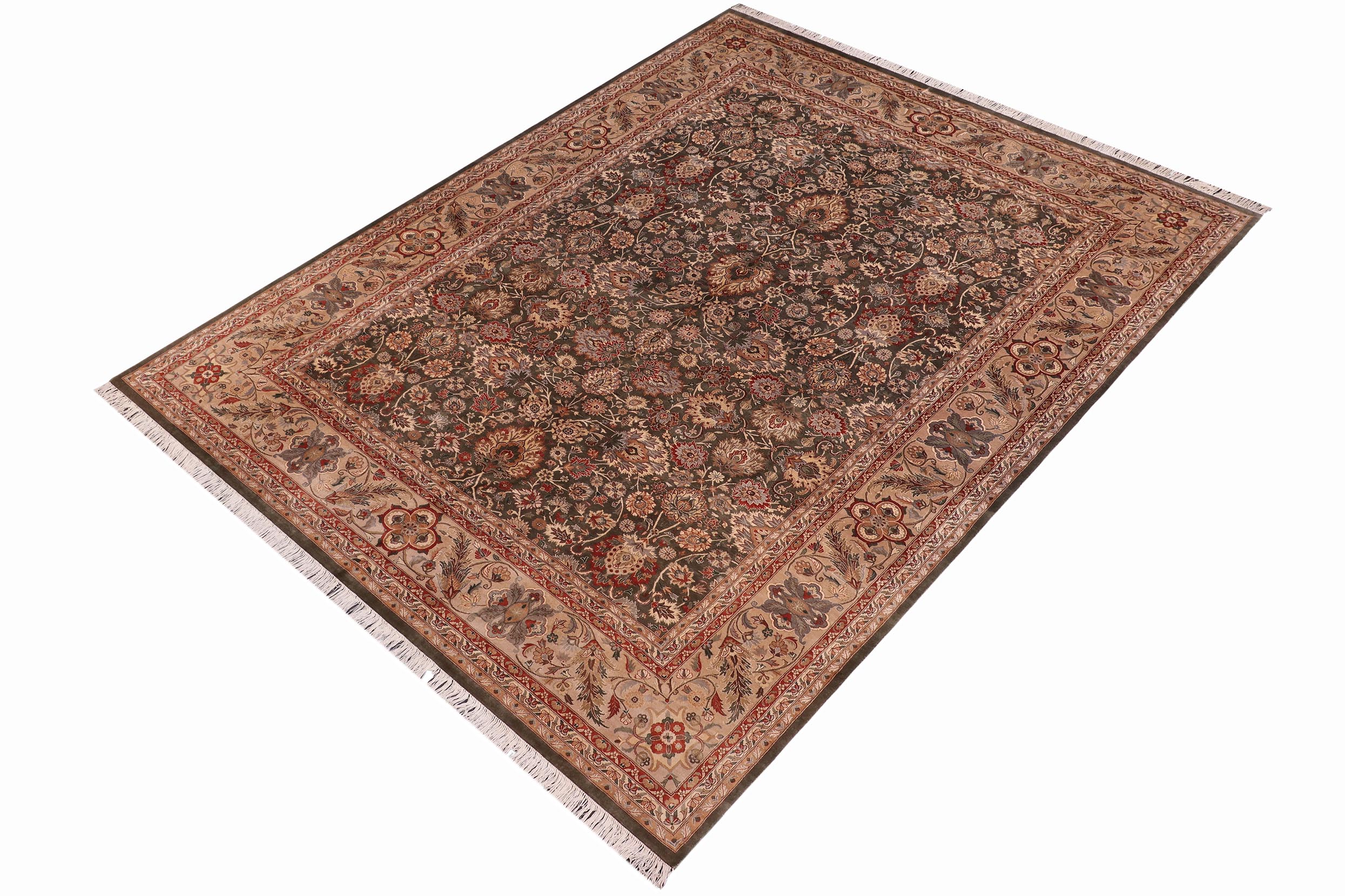 handmade Traditional Mehal Green Tan Hand Knotted RECTANGLE 100% WOOL area rug 9x12