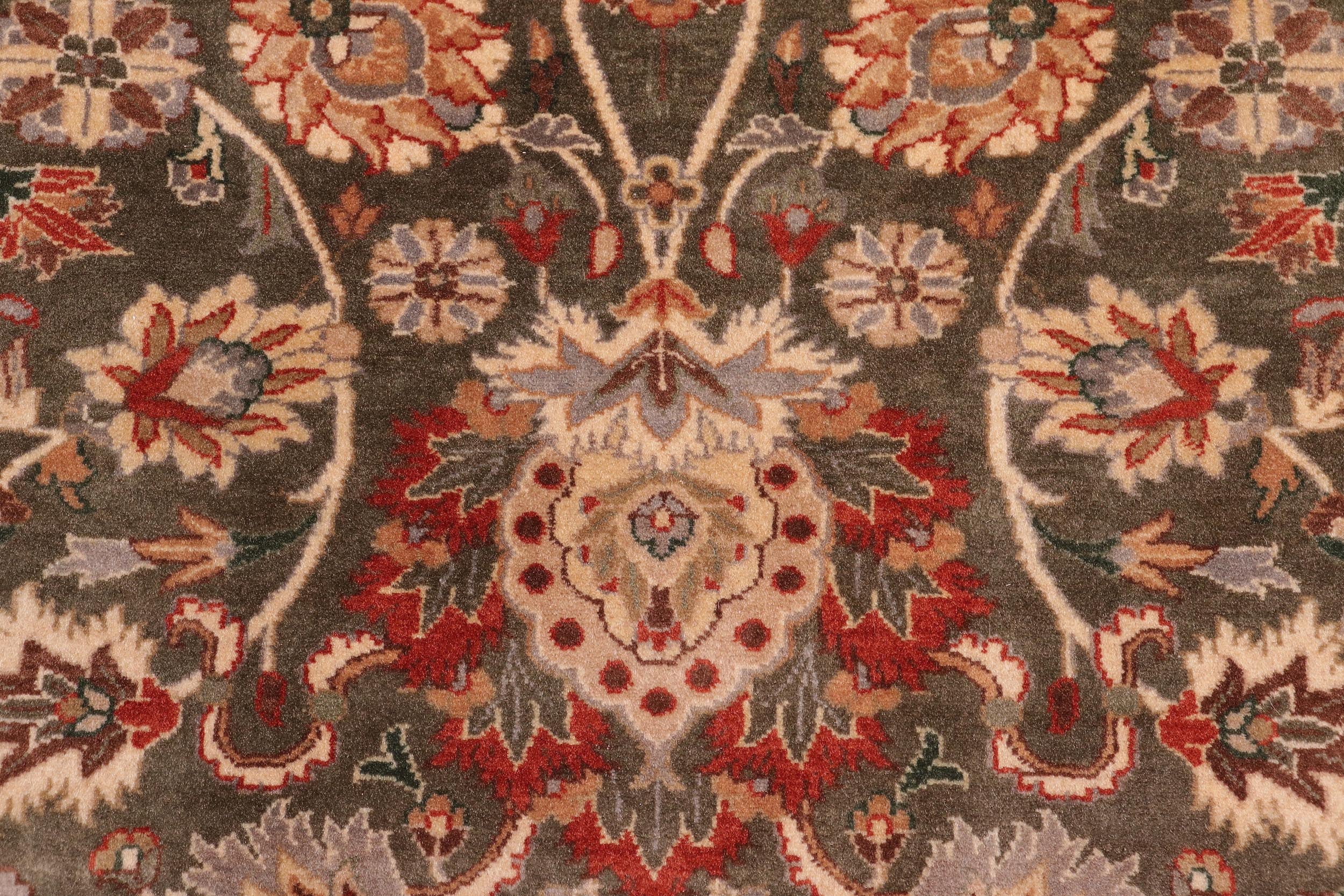 handmade Traditional Mehal Green Tan Hand Knotted RECTANGLE 100% WOOL area rug 9x12