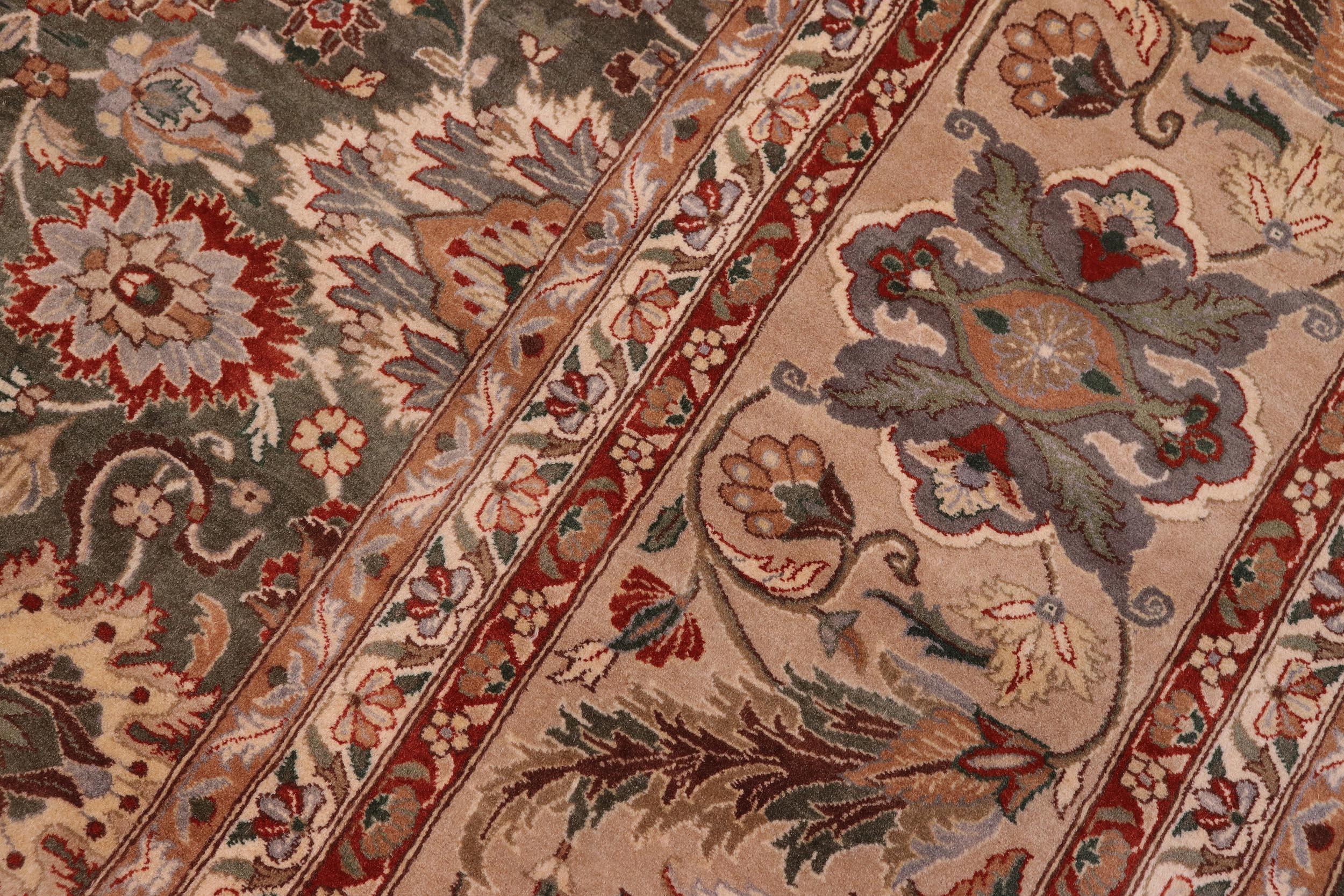 handmade Traditional Mehal Green Tan Hand Knotted RECTANGLE 100% WOOL area rug 9x12