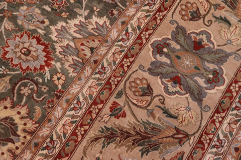 handmade Traditional Mehal Green Tan Hand Knotted RECTANGLE 100% WOOL area rug 9x12