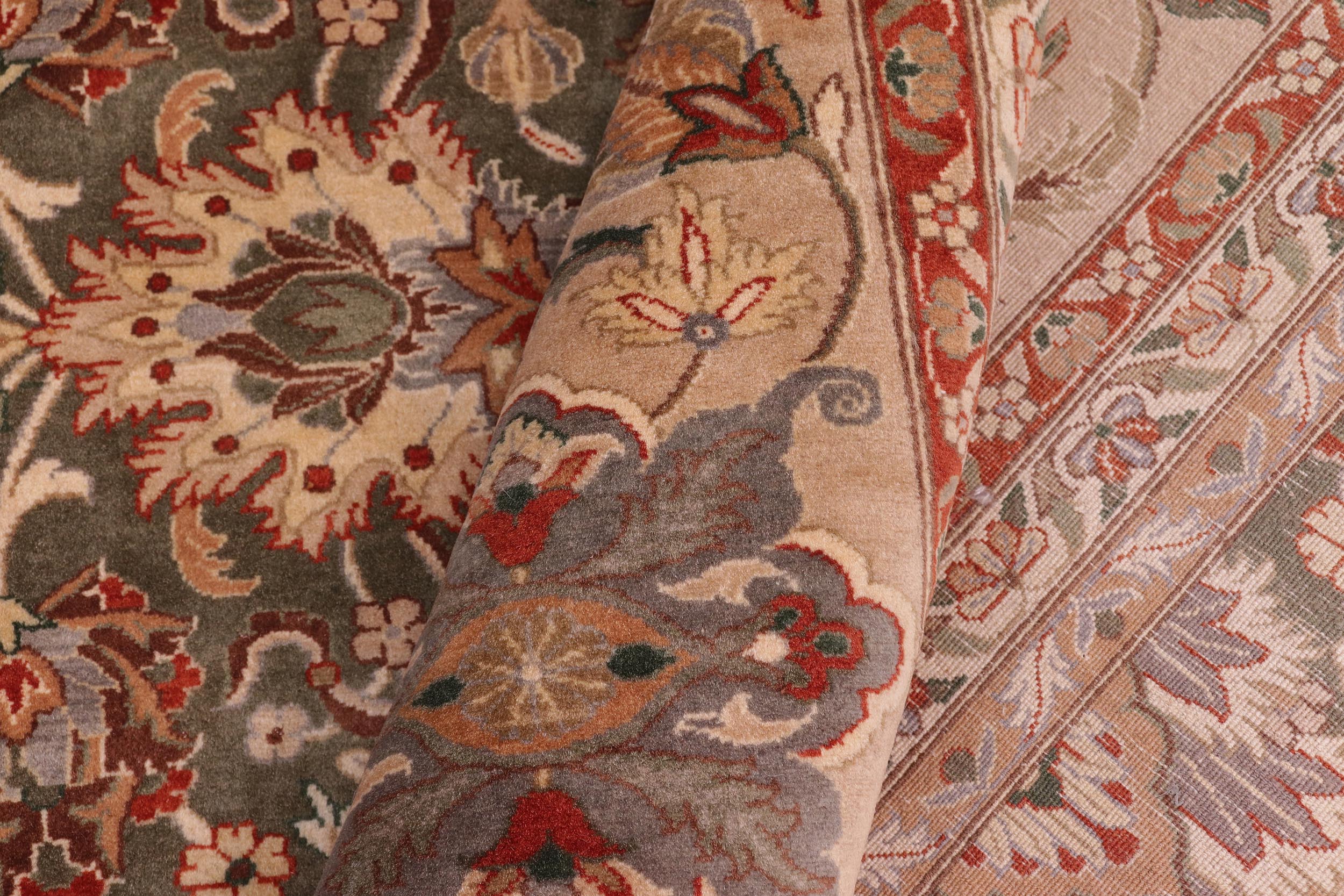 handmade Traditional Mehal Green Tan Hand Knotted RECTANGLE 100% WOOL area rug 9x12