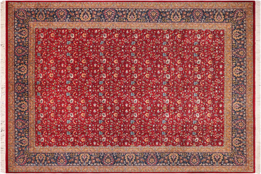 handmade Transitional  Red Teal Hand Knotted RECTANGLE 100% WOOL area rug 9x12