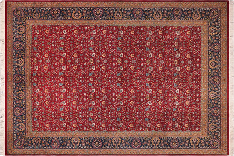 handmade Transitional  Red Teal Hand Knotted RECTANGLE 100% WOOL area rug 9x12