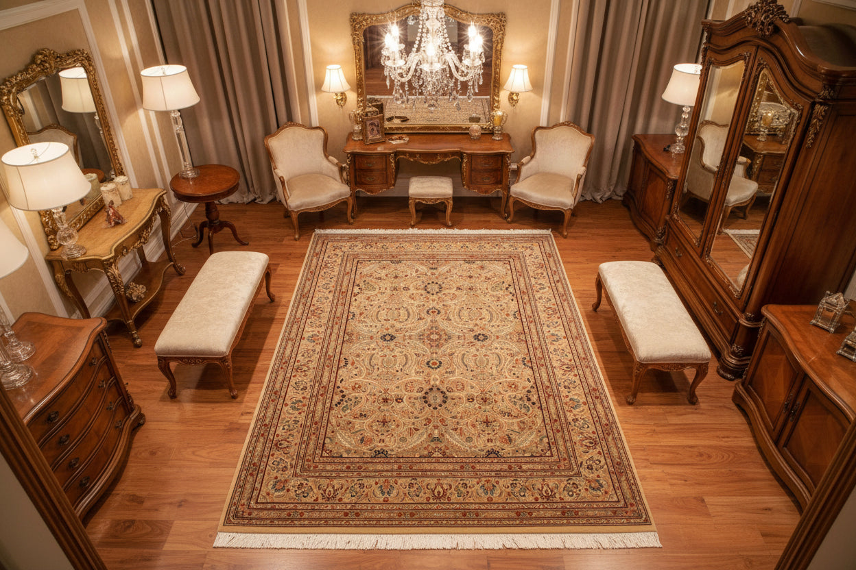 handmade Traditional Lahore Ivory Ivory Hand Knotted RECTANGLE 100% WOOL area rug 9x12