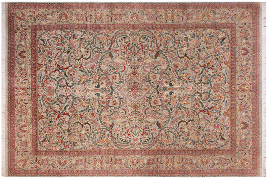 handmade Transitional Kashan Lt. Green Lt. Green Hand Knotted RECTANGLE 100% WOOL area rug 9x12