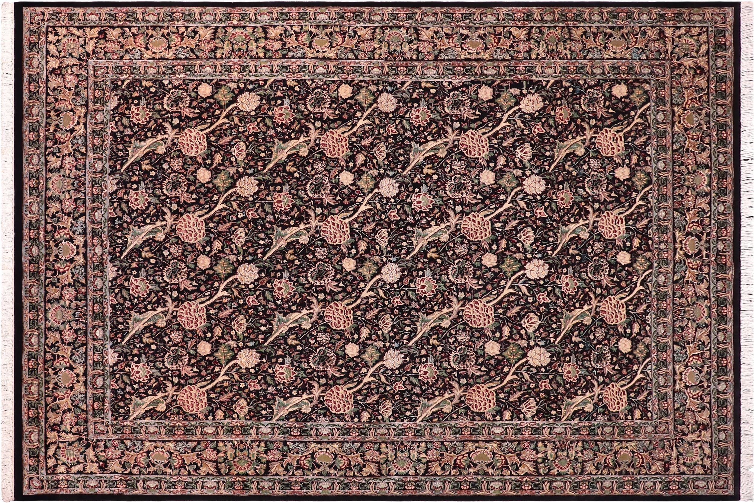 handmade Transitional Morris Black Black Hand Knotted RECTANGLE 100% WOOL area rug 9x12