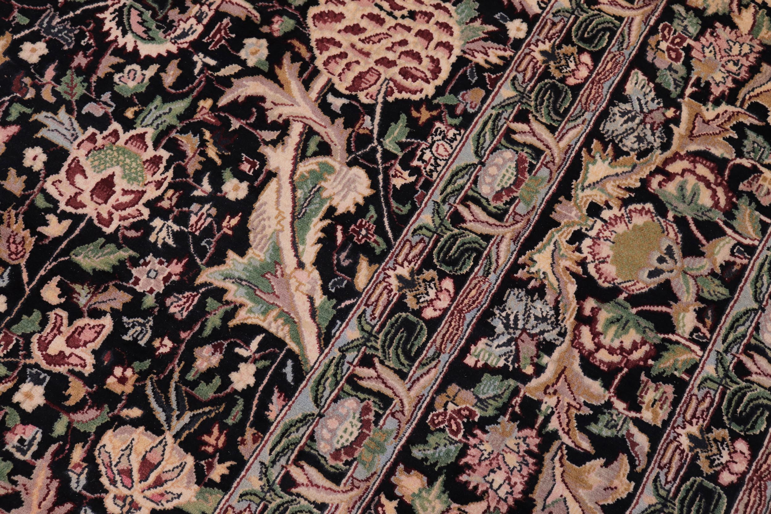 handmade Transitional Morris Black Black Hand Knotted RECTANGLE 100% WOOL area rug 9x12