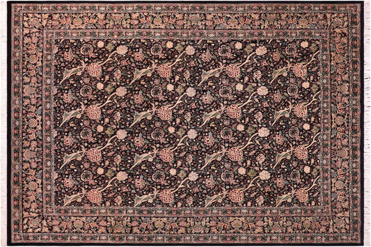 handmade Transitional Morris Black Black Hand Knotted RECTANGLE 100% WOOL area rug 9x12