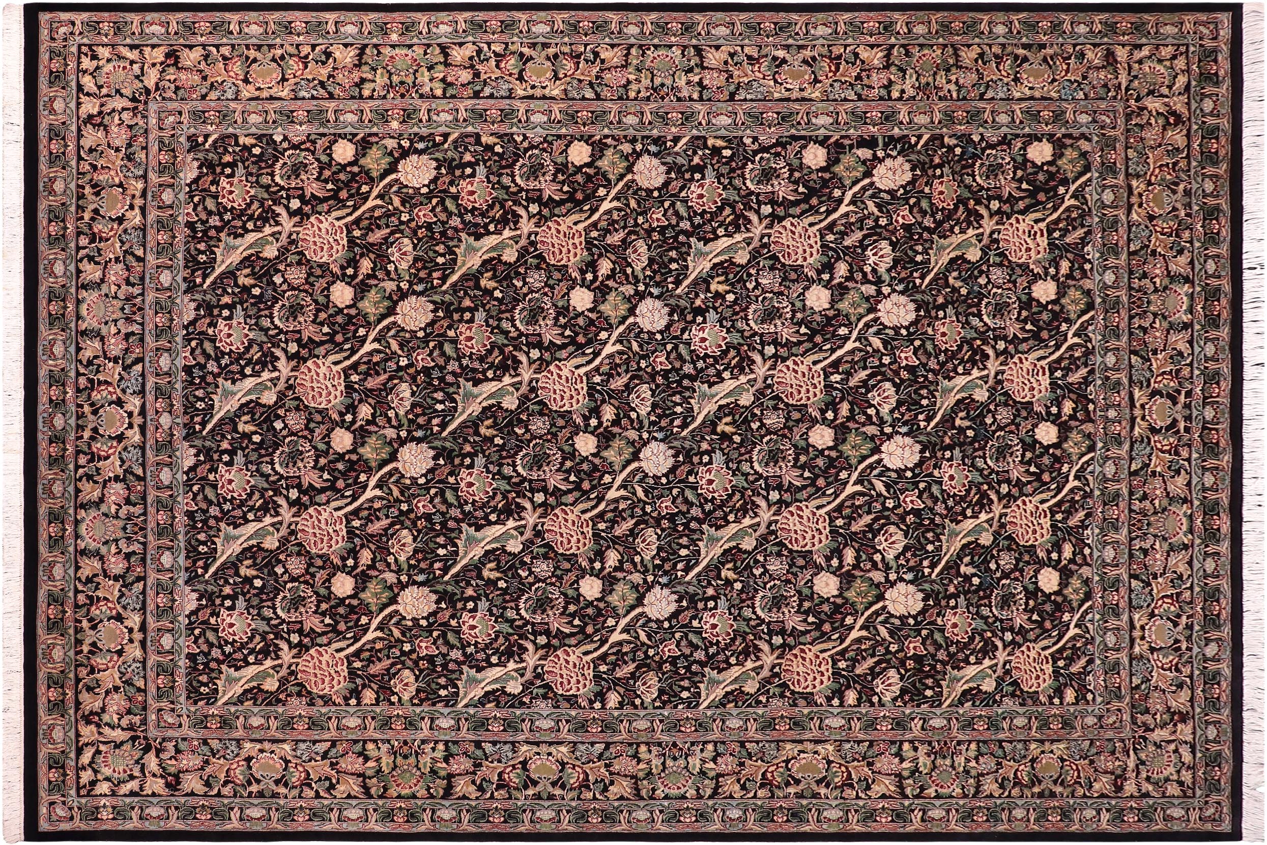 handmade Transitional Morris Black Black Hand Knotted RECTANGLE 100% WOOL area rug 9x12