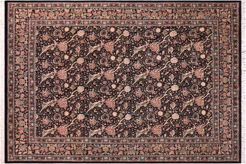 handmade Transitional Morris Black Black Hand Knotted RECTANGLE 100% WOOL area rug 9x12