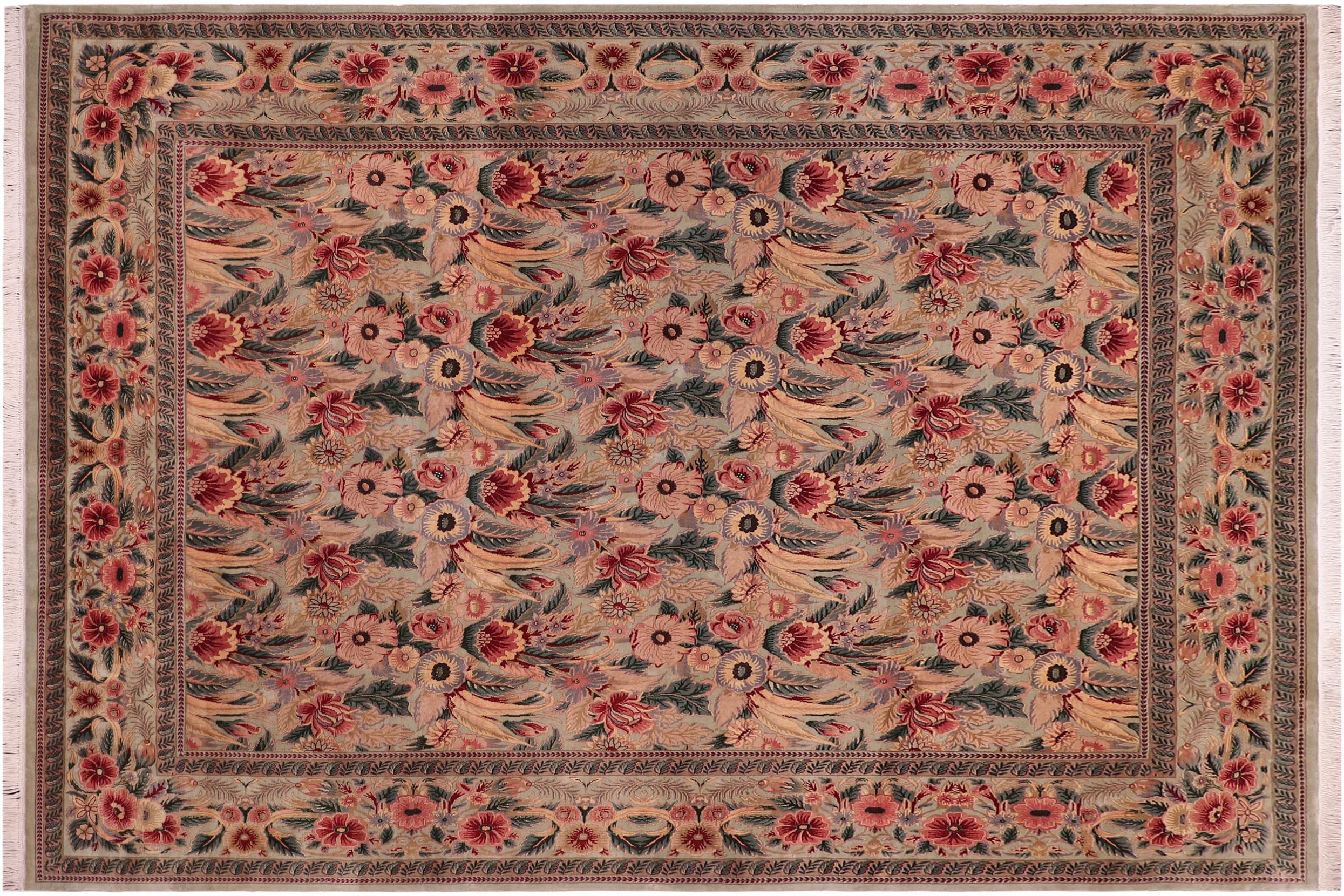 handmade Transitional  Lt. Green Lt. Green Hand Knotted RECTANGLE 100% WOOL area rug 9x12