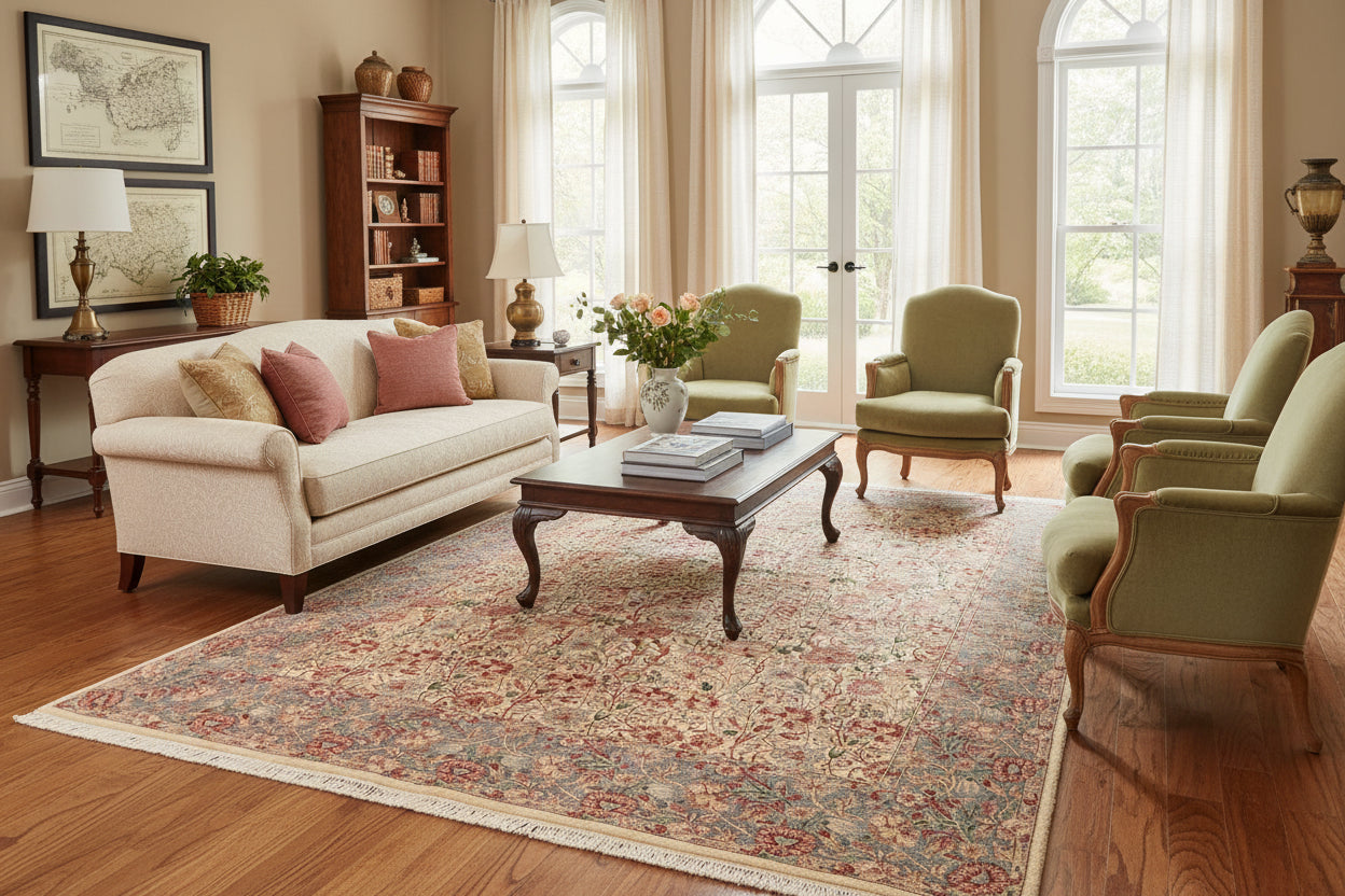 handmade Transitional Irfan Ivory Lt. Blue Hand Knotted RECTANGLE 100% WOOL area rug 9x12