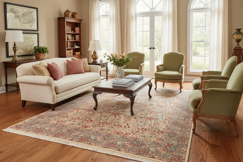 handmade Transitional Irfan Ivory Lt. Blue Hand Knotted RECTANGLE 100% WOOL area rug 9x12