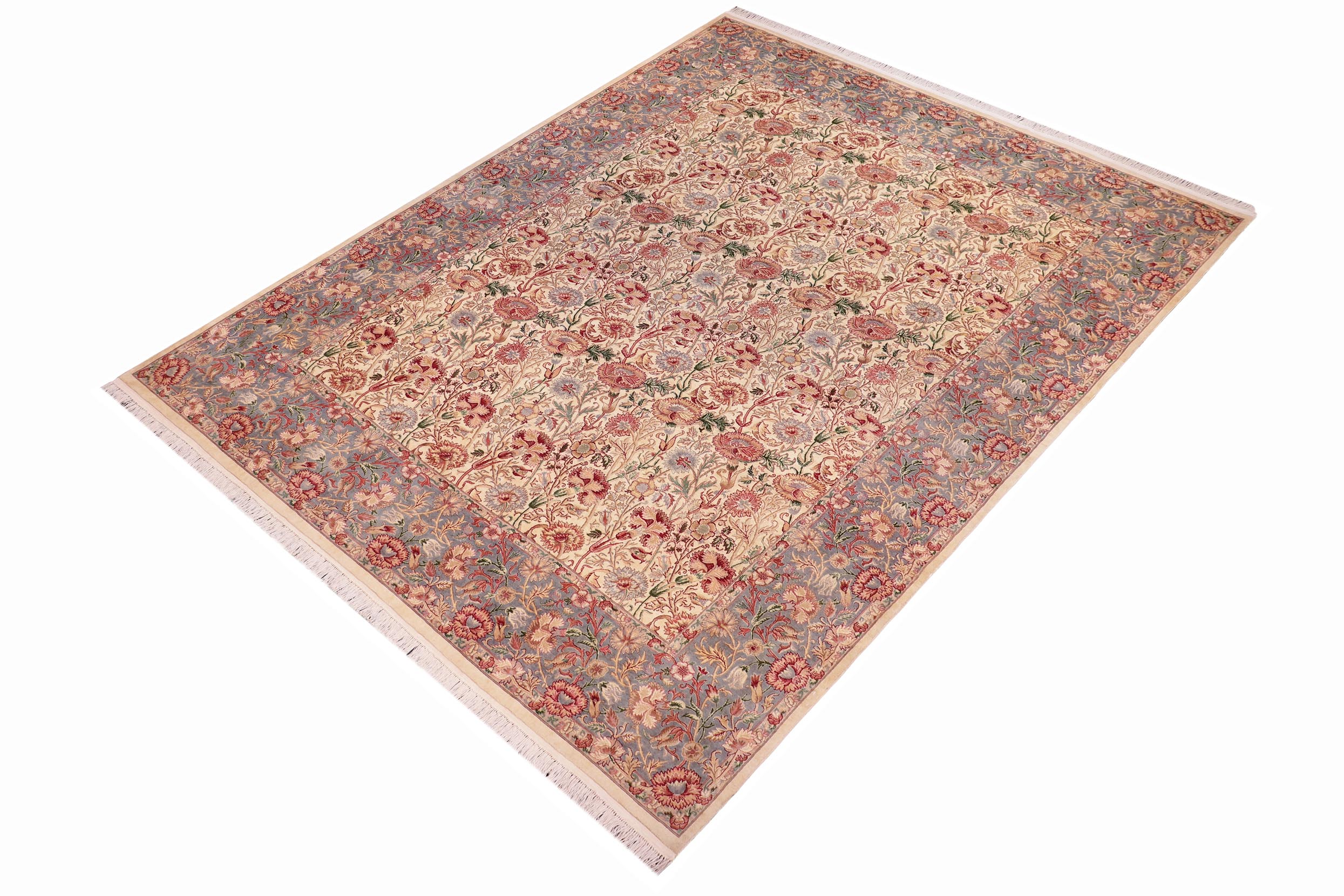 handmade Transitional Irfan Ivory Lt. Blue Hand Knotted RECTANGLE 100% WOOL area rug 9x12