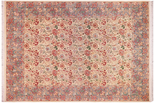 handmade Transitional Irfan Ivory Lt. Blue Hand Knotted RECTANGLE 100% WOOL area rug 9x12