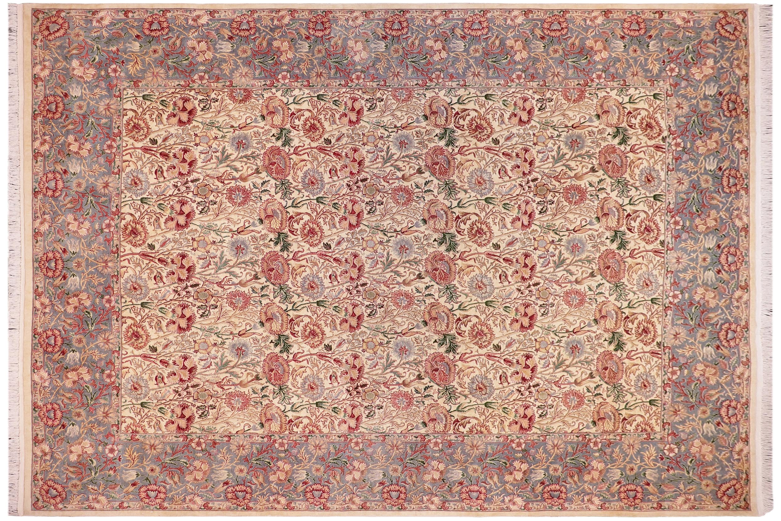 handmade Transitional Irfan Ivory Lt. Blue Hand Knotted RECTANGLE 100% WOOL area rug 9x12