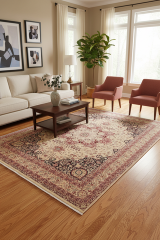 handmade Traditional Kirman Beige Red Hand Knotted RECTANGLE 100% WOOL area rug 9x12