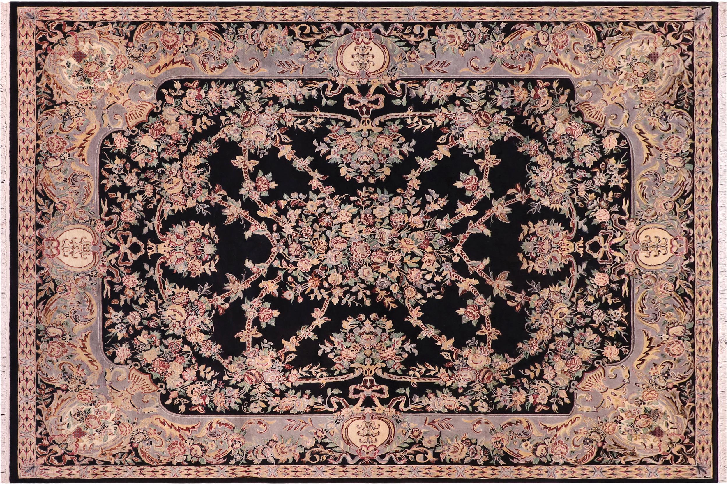 handmade Traditional Gujranwala Black Lt. Gray Hand Knotted RECTANGLE 100% WOOL area rug 9x12