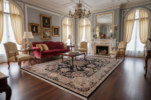 handmade Traditional Gujranwala Black Lt. Gray Hand Knotted RECTANGLE 100% WOOL area rug 9x12