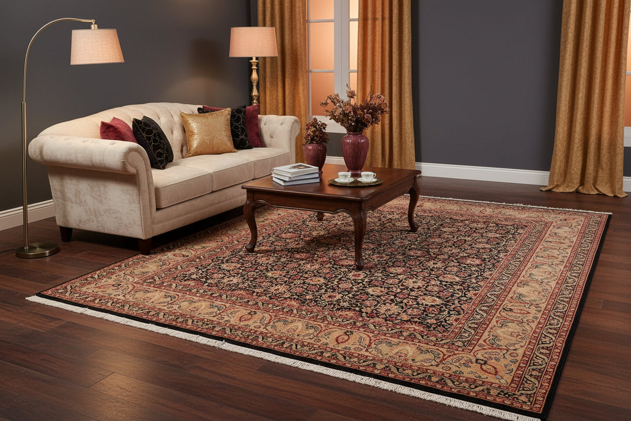 handmade Transitional New Asif Black Tan Hand Knotted RECTANGLE 100% WOOL area rug 9x12