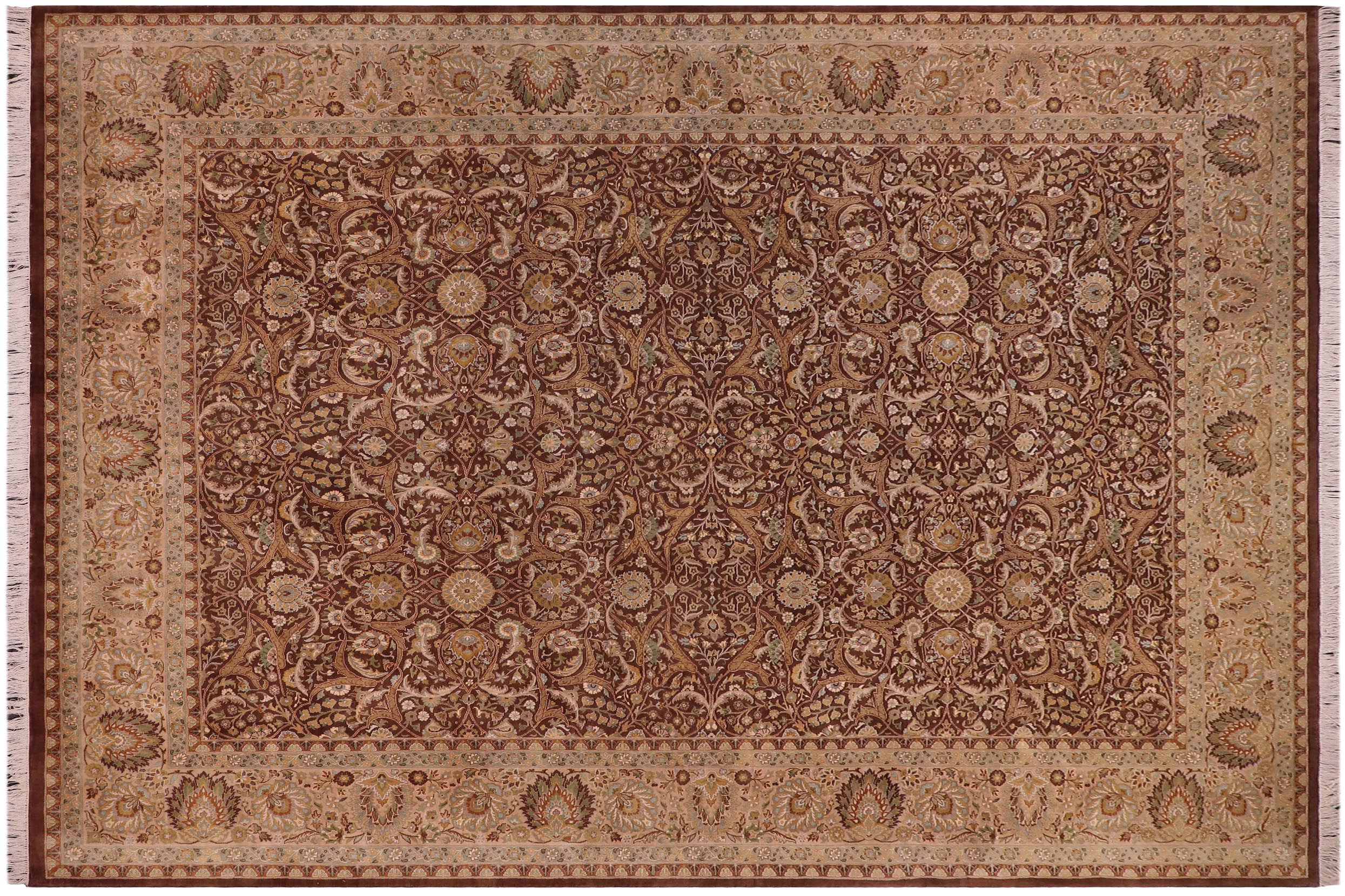 handmade Transitional Regular Brown Tan Hand Knotted RECTANGLE 100% WOOL area rug 9x12