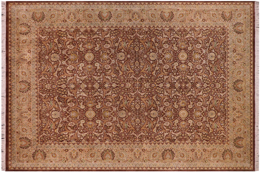 handmade Transitional Regular Brown Tan Hand Knotted RECTANGLE 100% WOOL area rug 9x12