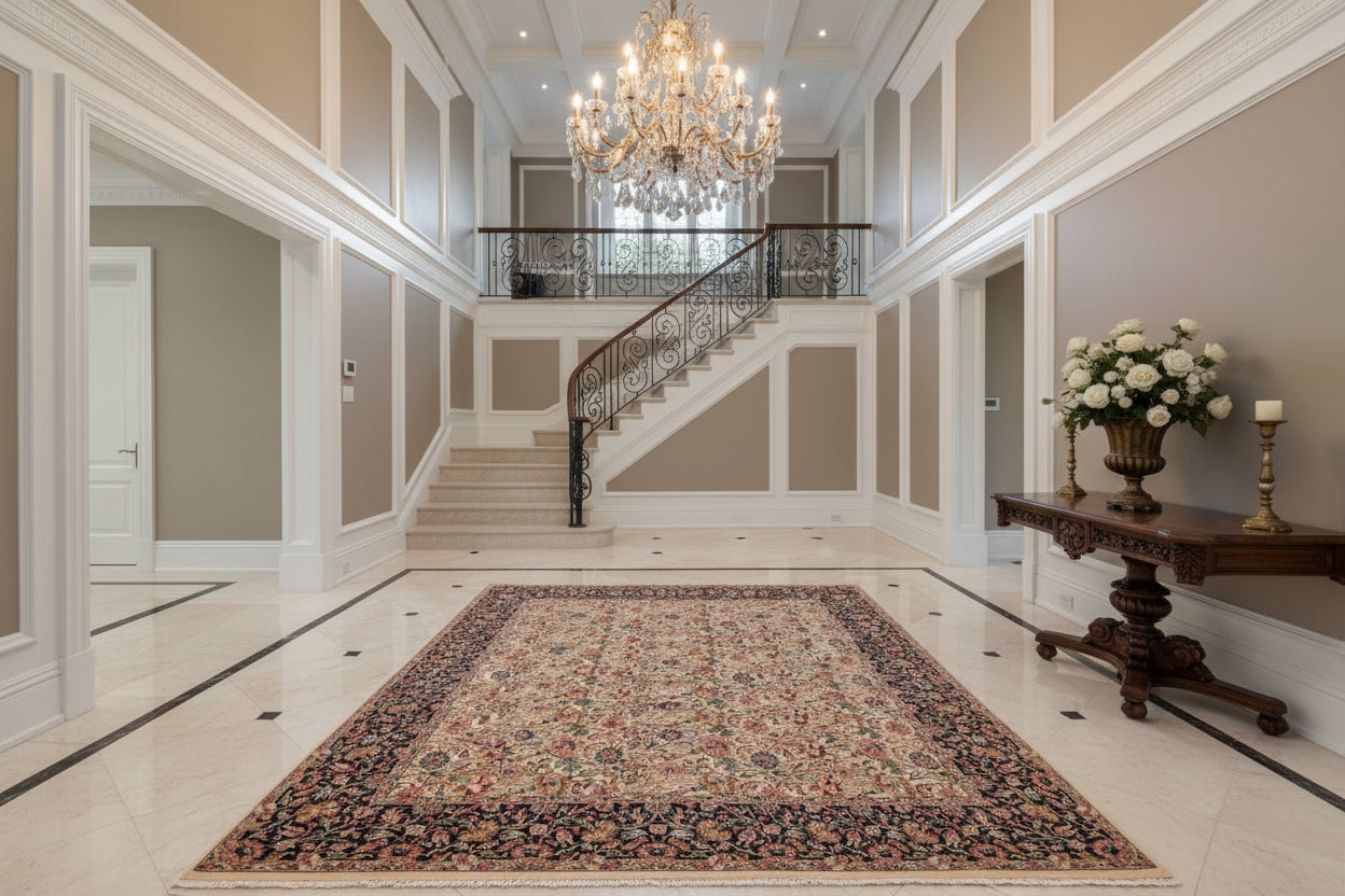 handmade Transitional Sultan Ivory Blue Hand Knotted RECTANGLE 100% WOOL area rug 9x12