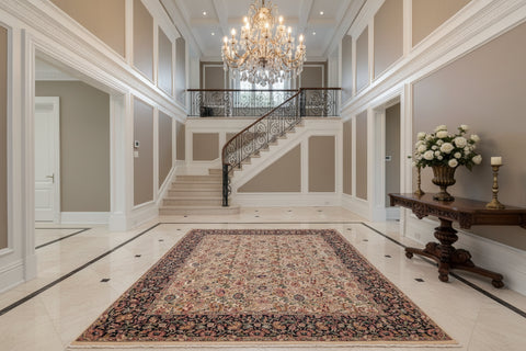 handmade Transitional Sultan Ivory Blue Hand Knotted RECTANGLE 100% WOOL area rug 9x12
