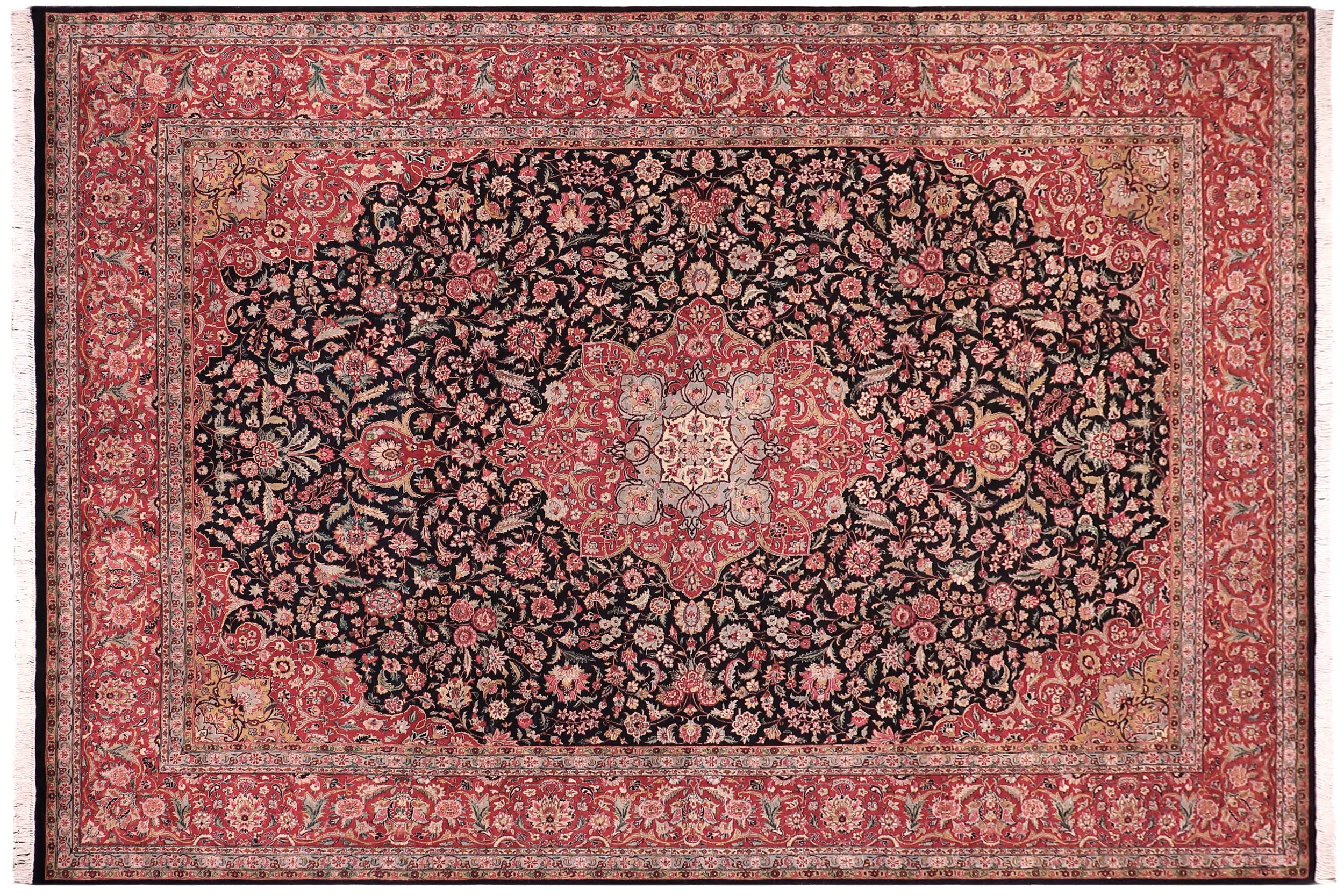 handmade Traditional Kashan Black Red Hand Knotted RECTANGLE 100% WOOL area rug 9x12