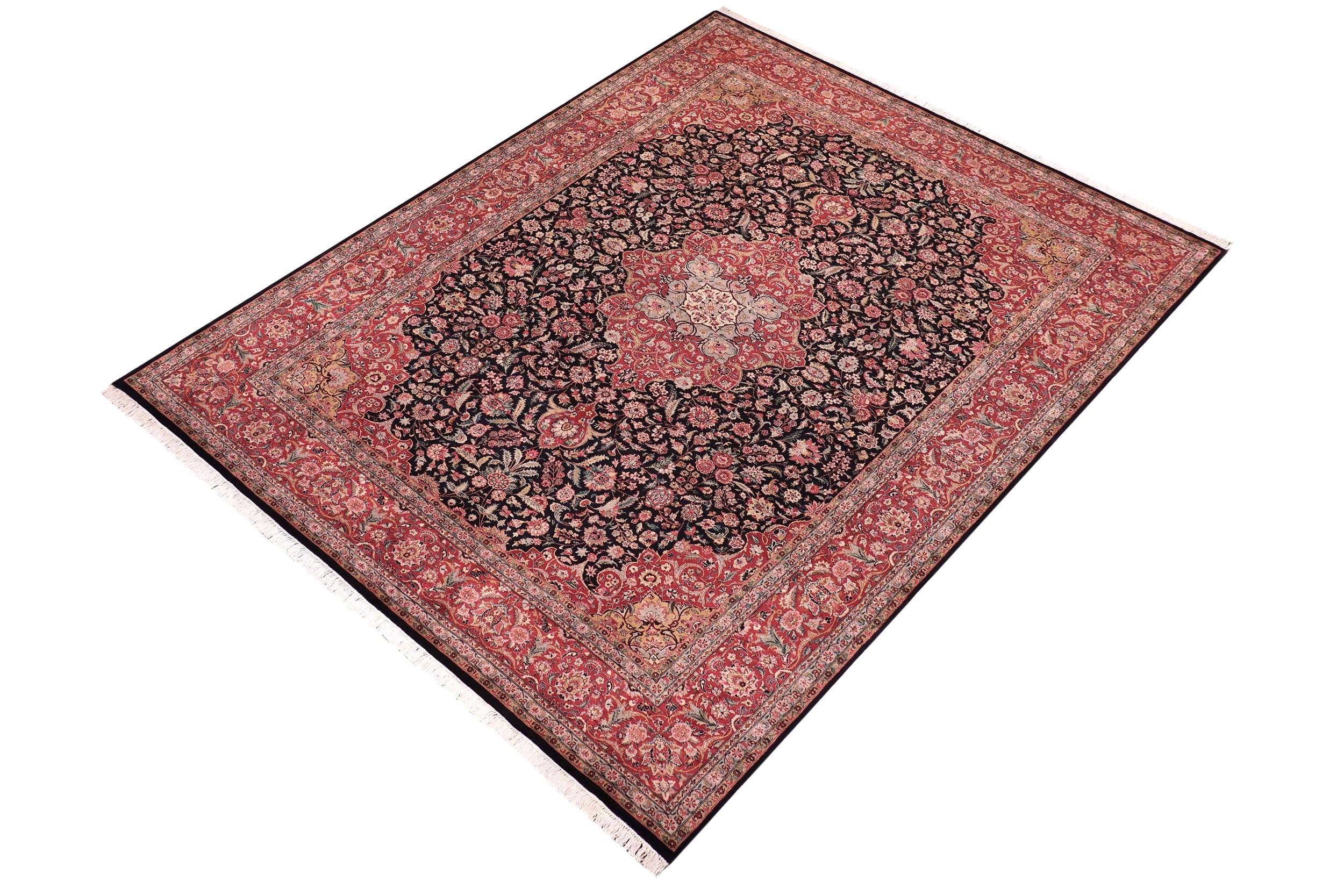 handmade Traditional Kashan Black Red Hand Knotted RECTANGLE 100% WOOL area rug 9x12