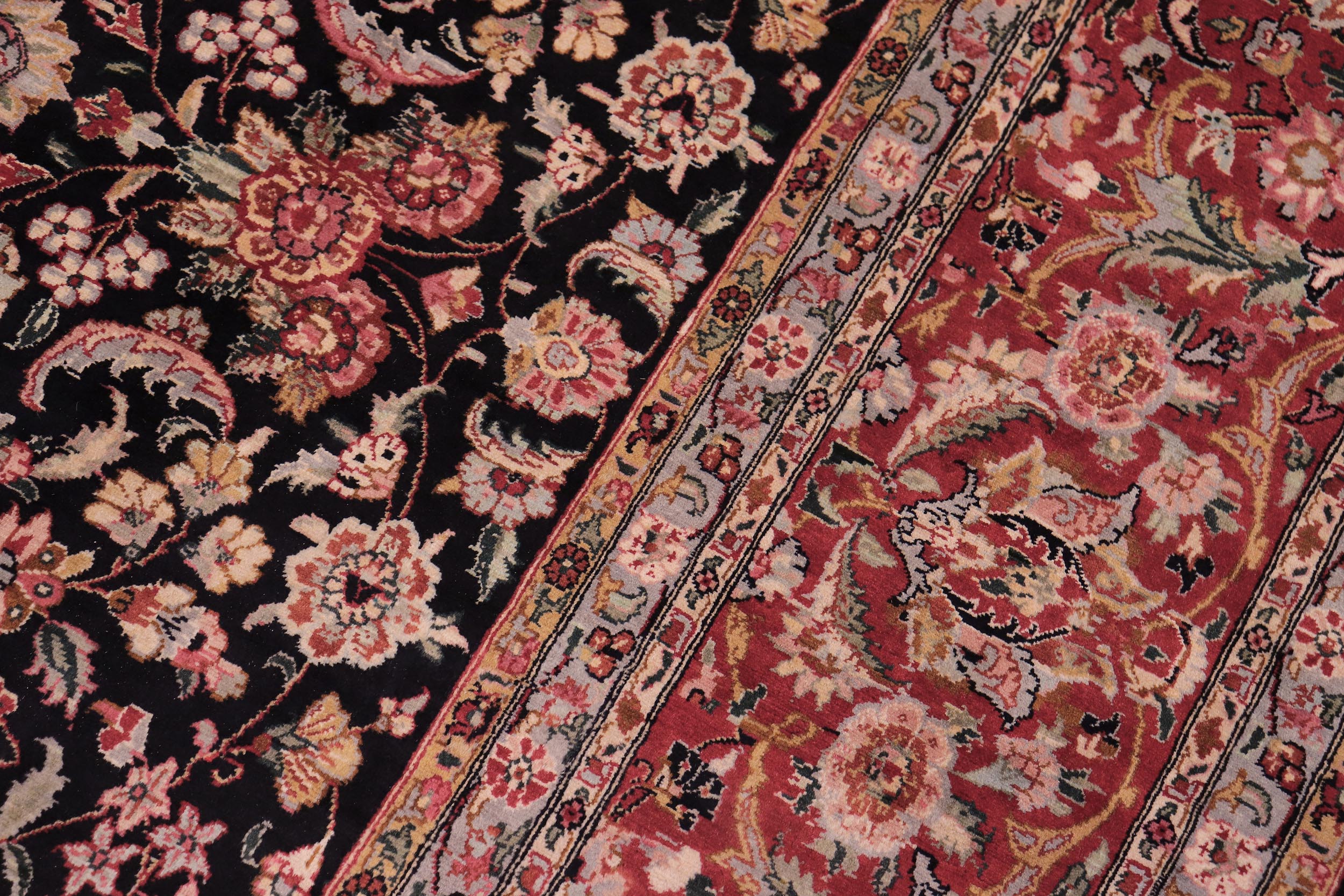 handmade Traditional Kashan Black Red Hand Knotted RECTANGLE 100% WOOL area rug 9x12